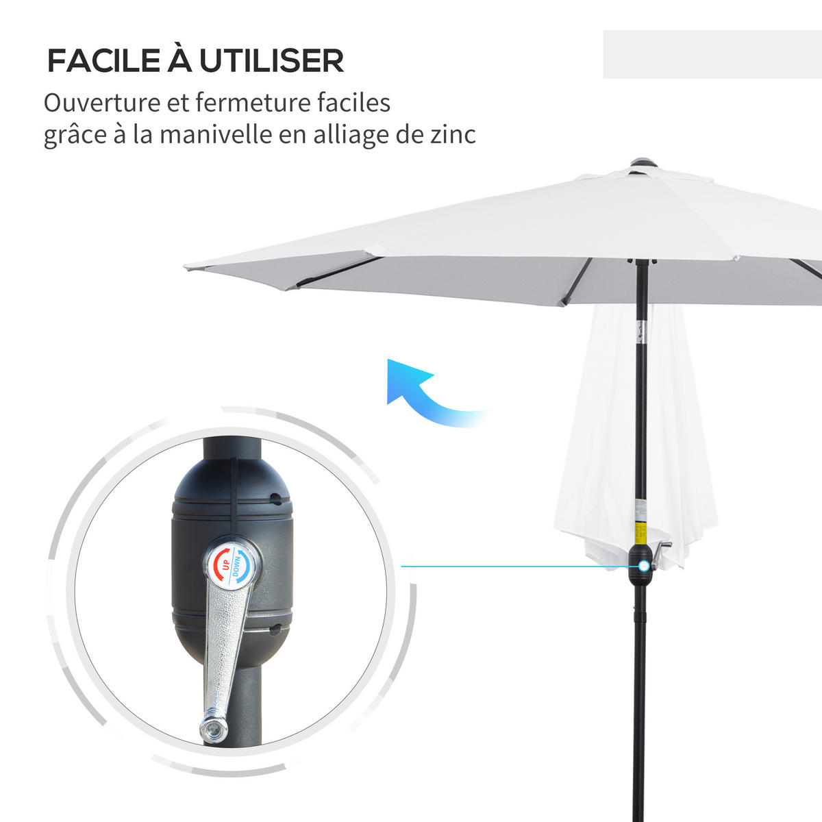 SONNENSCHIRM DE-11392 neigbar, mit Kurbel, Ø 3 m Weiß - Weiß, Metall (295/295cm) - ComfortXL