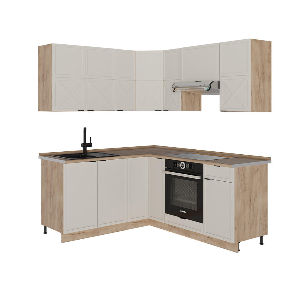 ECKKÜCHE Fame-Line GrauBeige/Goldkraft Eiche 160 x 190 cm, AP Eiche - Honigeiche/Grau, Holzwerkstoff (190/81.6/60cm) - Vicco