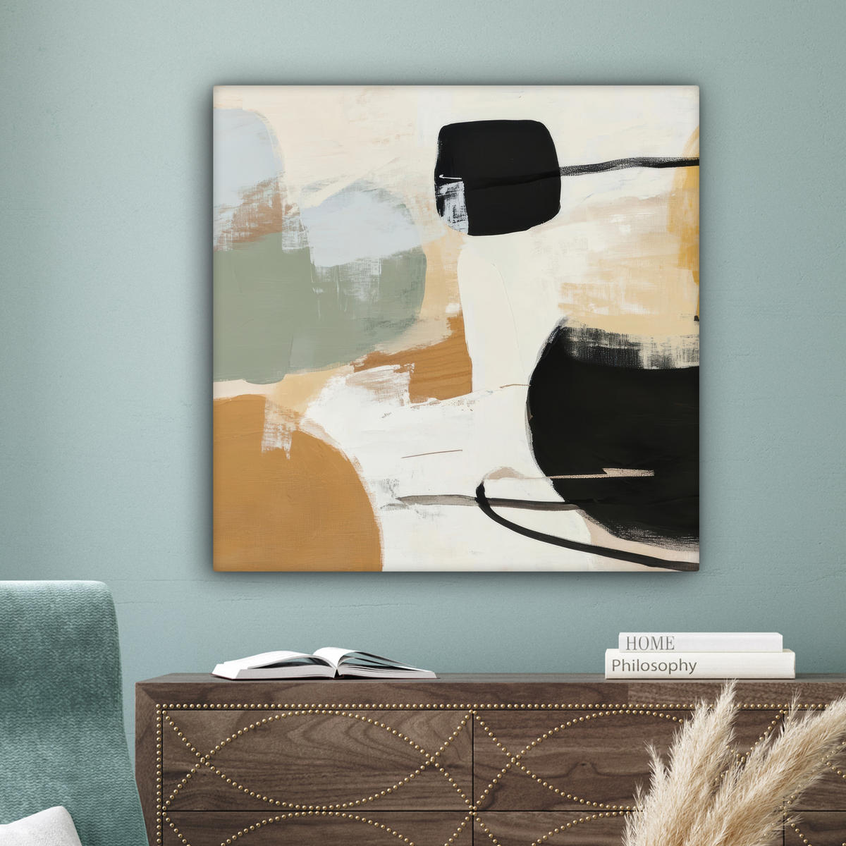 LEINWANDBILD Farbe - Abstrakt - Farben Deko Groß 90x90 cm - Currygelb, Textil (90/90cm) - MuchoWow