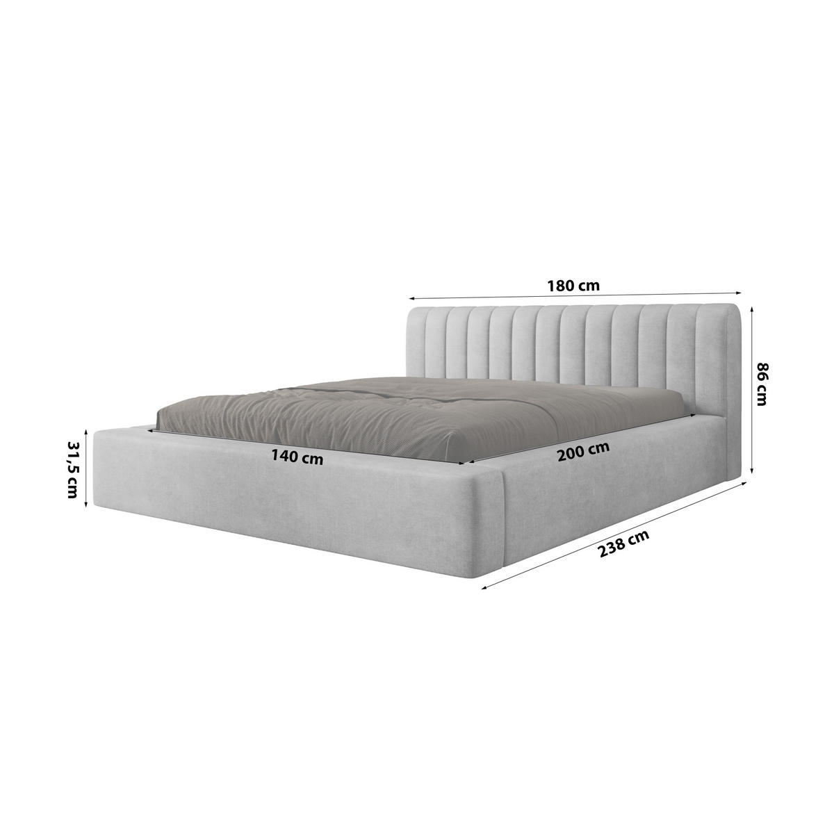 POLSTERBETT aus Polyester Vurmat 140x200 cm, Grau - Grau, Textil (140/200cm) - Fedve