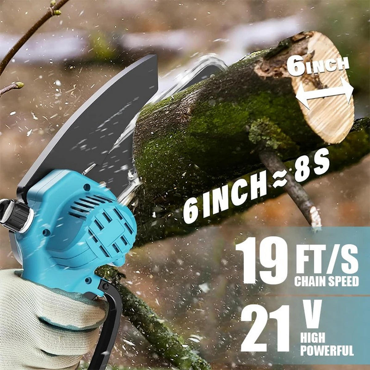KETTENSÄGE Mini 6 Zoll kabellos wiederaufladbar Schnittwerkzeug mit 2 Akku 2 Kette - Blau, Metall (15/7/30cm) - Coonoor