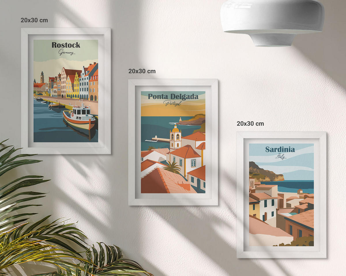 WANDBILDER 3er-Set - 20x30 cm Weißer Rahmen - Ansichten europäischer Küstenstädte - Weiß, Kunststoff (20/30cm) - ArtPrintCave
