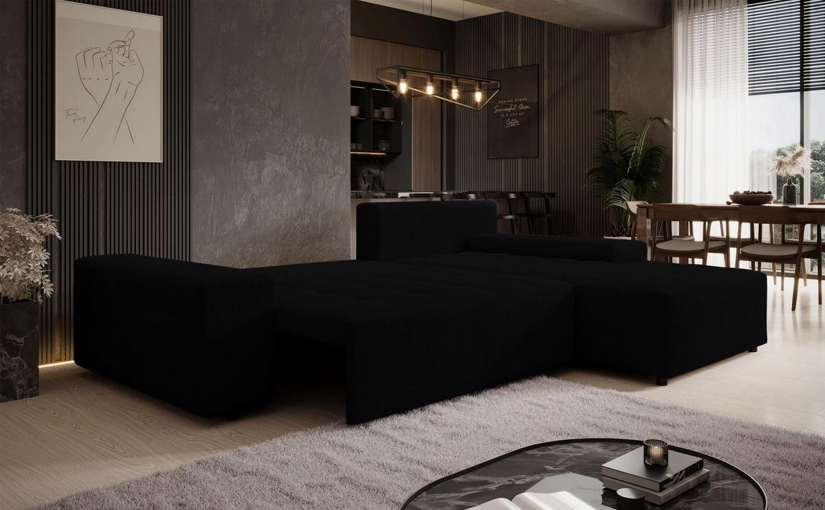ECKSOFA Neluro Schwarz Chenille wasserabweisend - Schwarz, Kunststoff/Textil (268/184cm) - Selsey