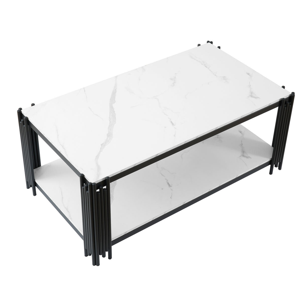 COUCHTISCH in Weiß-Schwarz Wohnzimmertisch mit Metallbeinen für Wohnzimmer, B140/T64/H46cm - Schwarz/Weiß, Holzwerkstoff/Metall (64/114/46cm) - STILVORA