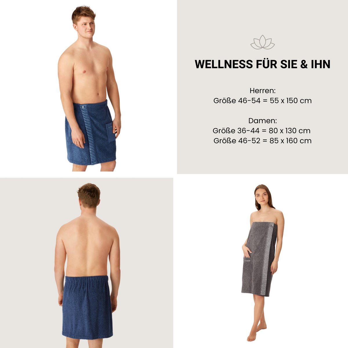 SAUNAKILT Rom Herren - 46-54 - Dunkelblau - Dunkelblau, Textil (55/150cm) - SCHIESSER