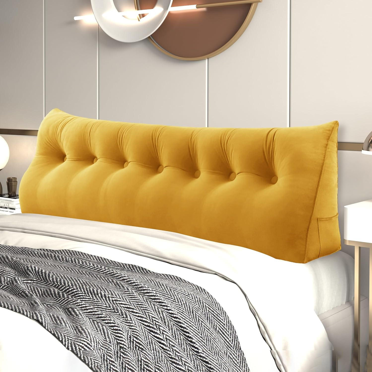 RÜCKENKISSEN für Bett Samt Gelb 200 cm - Gelb, Textil (50/200cm) - Vercart