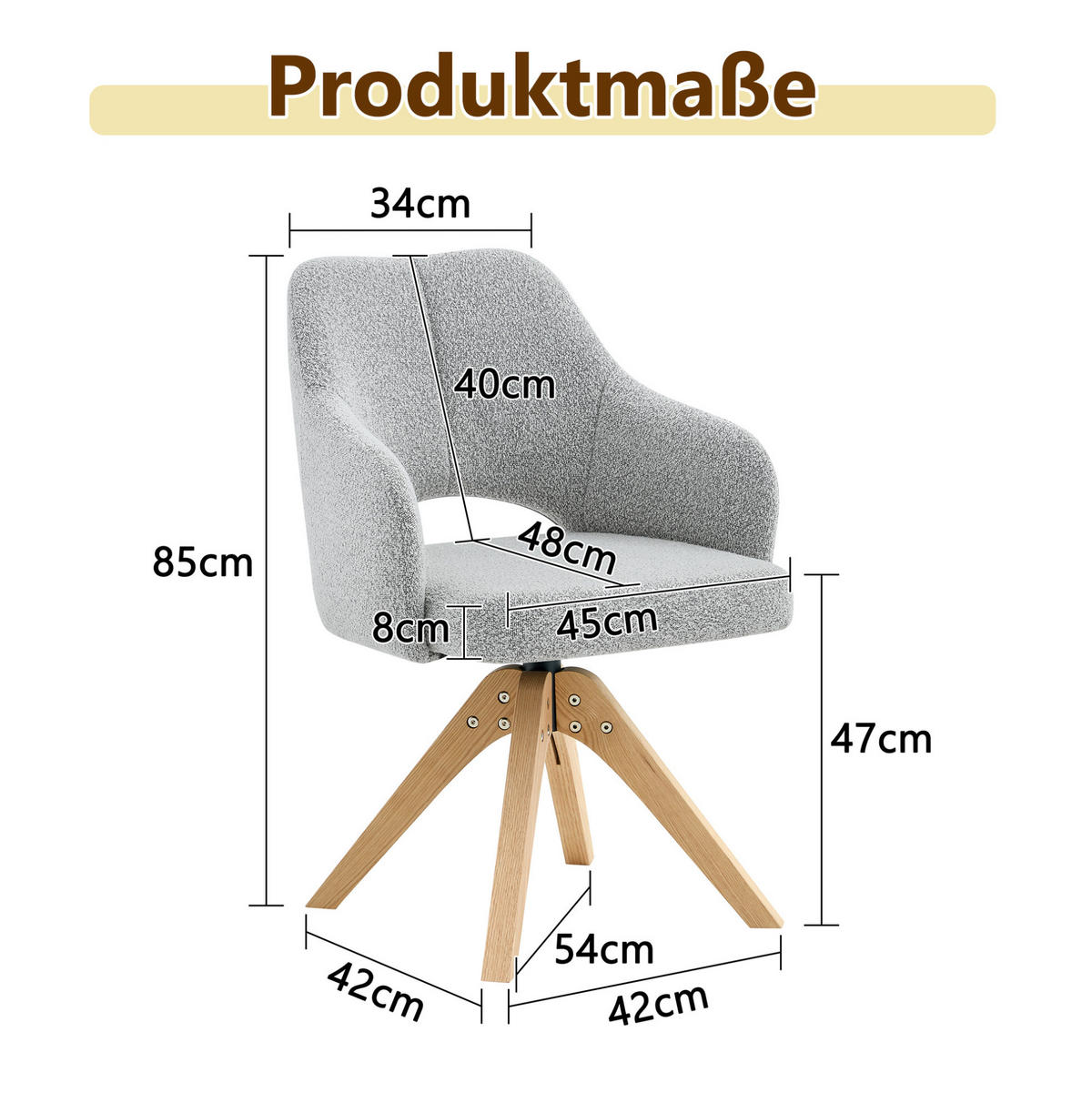 DREHSTUHL 2er-Set 360° drehbar Sitzfläche 48 x 45 cm Stoff Hellgrau - Hellgrau, Holz (48/85/45cm) - Meubliv