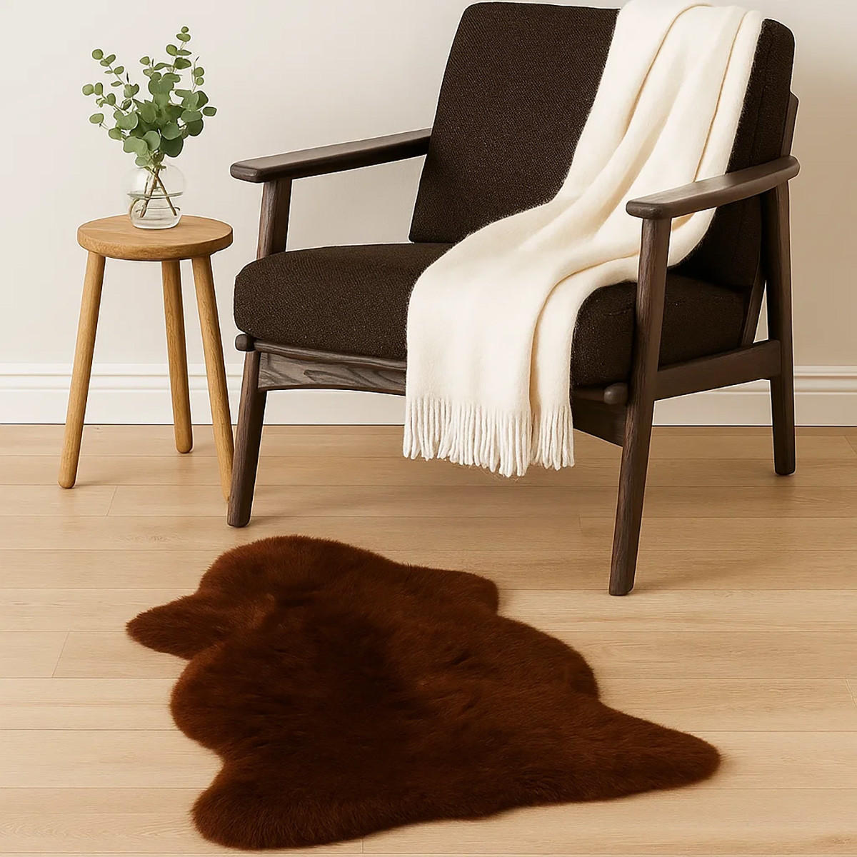 SCHAFFELL Natur Lammfell Weich Flauschig Wohnteppich, Braun, ca. 110 cm - Braun, Fell (60/110cm) - Provellus