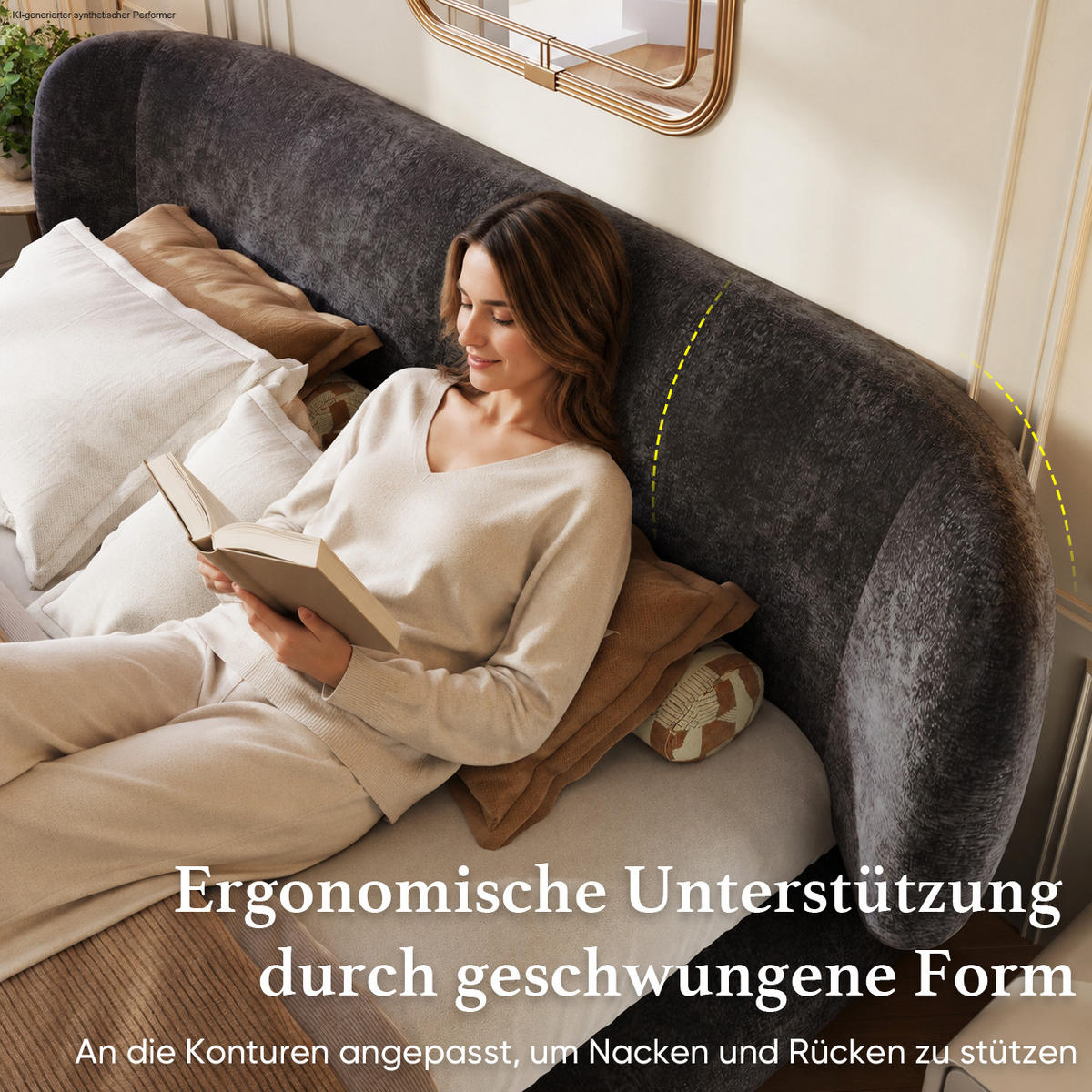 POLSTERBETT 140/200 mit gepolstertem Kopfteil und Lattenrost in Grau - Grau, Holzwerkstoff/Textil (140/200cm) - EVRYAE
