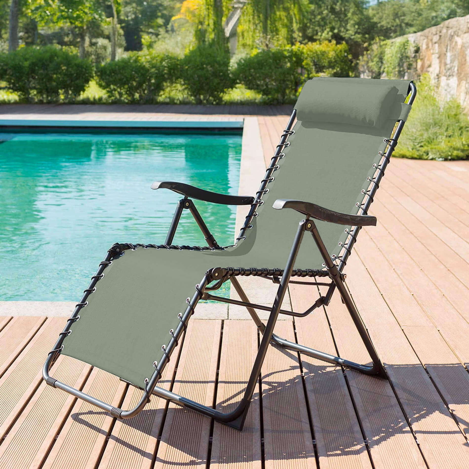 GARTEN-RELAXSESSEL Grün 104/66/113 cm - Grün, Metall (66/113/104cm) - Mobili Rebecca
