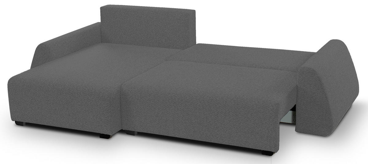 ECKSOFA ALMI mit Schlaffunktion, Bettkasten, Wellenfedern Komfortable Sitzpolsterung Elegantes Design Linke, 160x275 cm Grau - Grau, Holz/Textil (160/275cm) - DomoHome