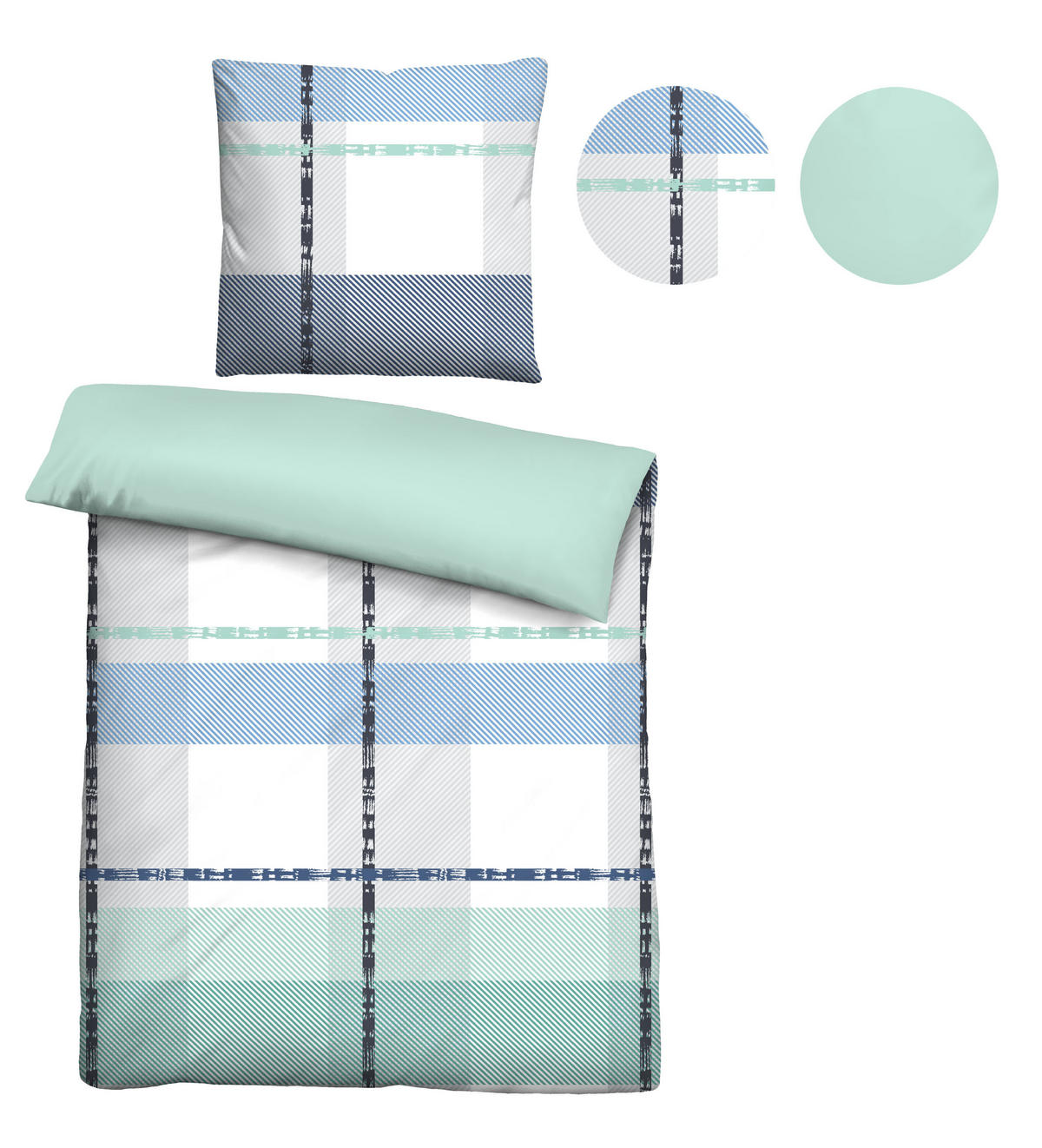 BETTWÄSCHE-GARNITUR Karo eisblau, 135x200 cm + 80x80 cm - Hellblau, Textil (135/200cm) - Castell