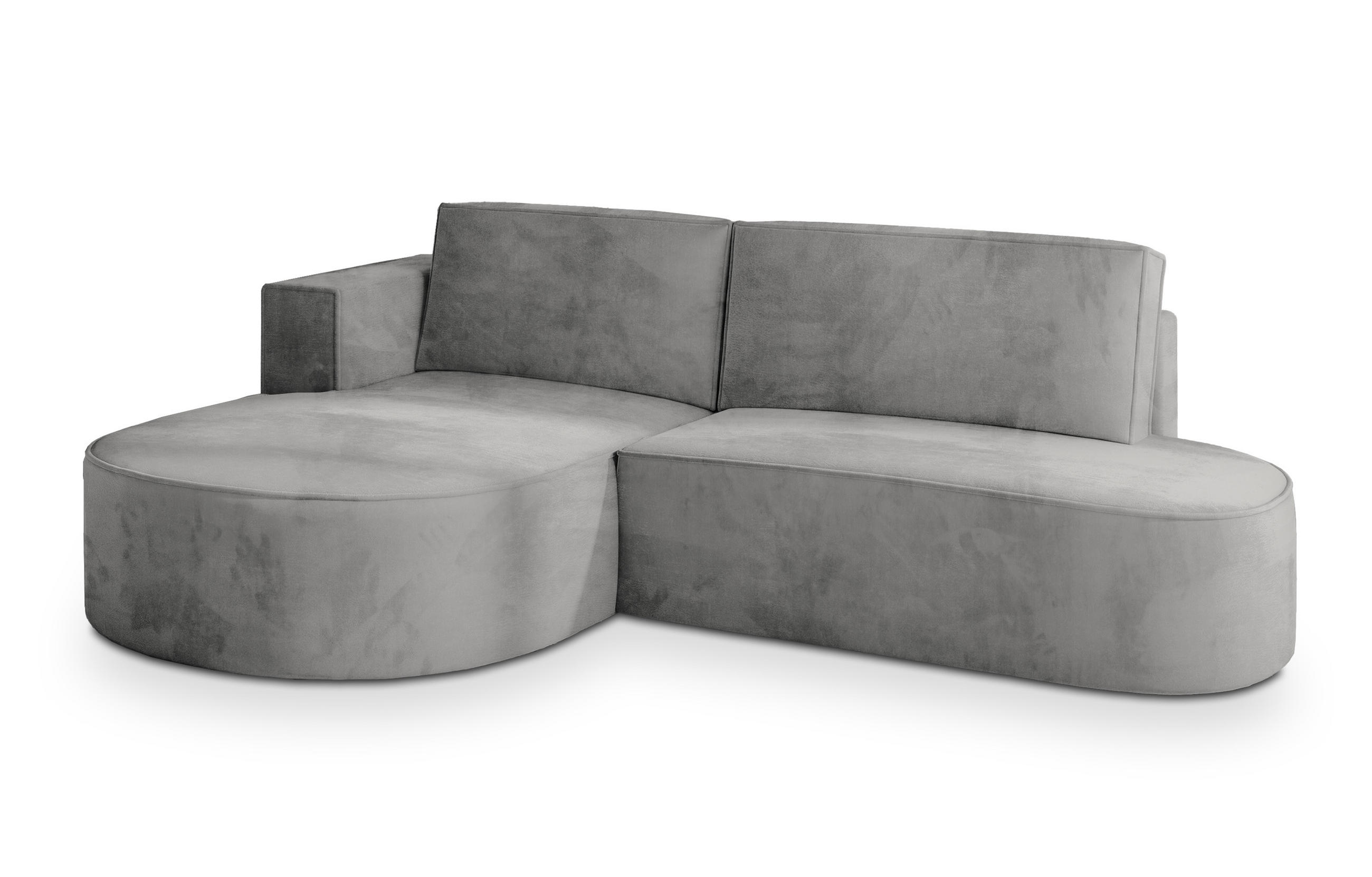 ECKSOFA CORTIO M L-S Grau Velours-Stoff mit Schlaffunktion - Grau, Holz (265/174cm) - MASSENO