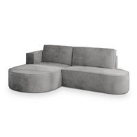 ECKSOFA CORTIO M L-S Grau Velours-Stoff mit Schlaffunktion - Grau, Holz (265/174cm) - MASSENO