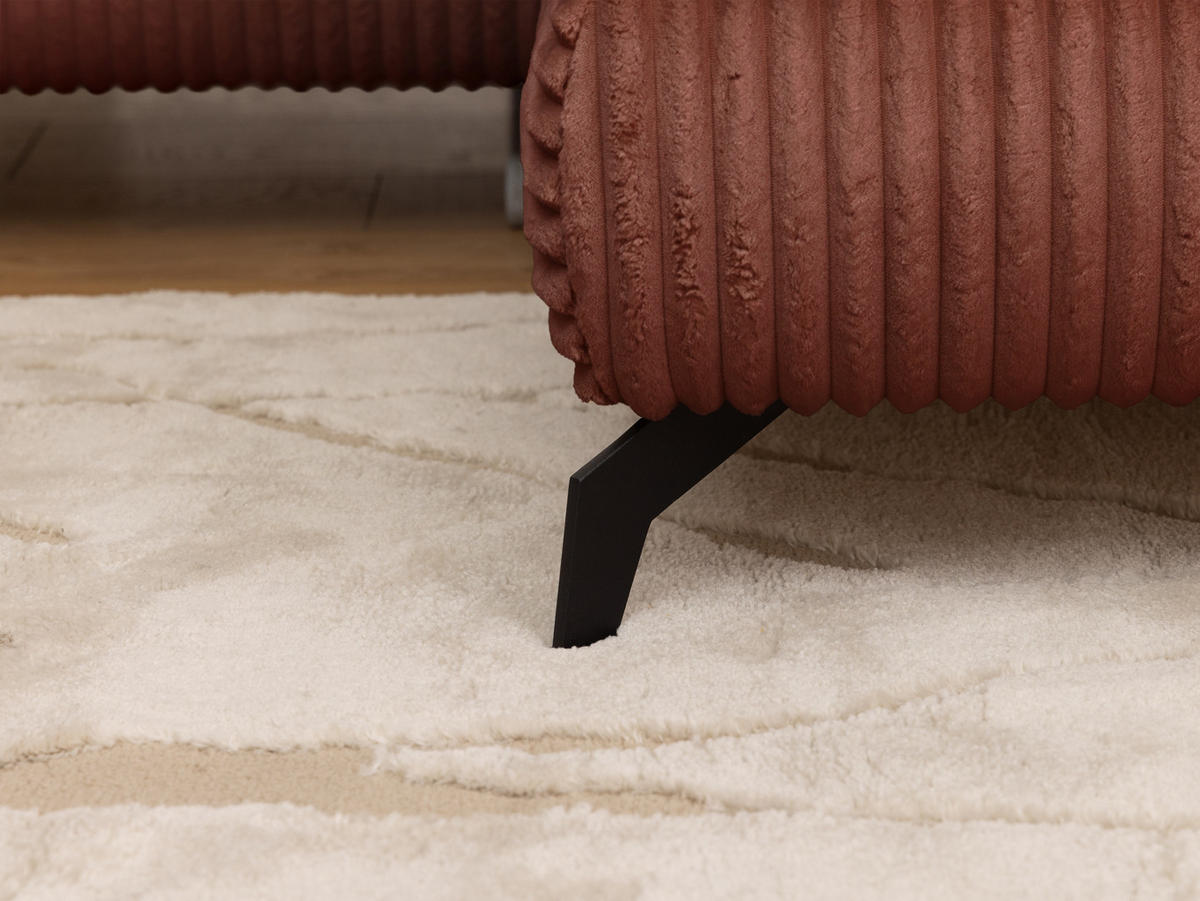 ECKSOFA mit Schlaffunktion und Bettkasten Bonnie aus Terrakotta Cord-Stoff mit verstellbaren Kopfstützen und Armlehne - Ottomane rechts - Terracotta/Schwarz, Holz/Textil (275/210cm) - S-Style Möbel