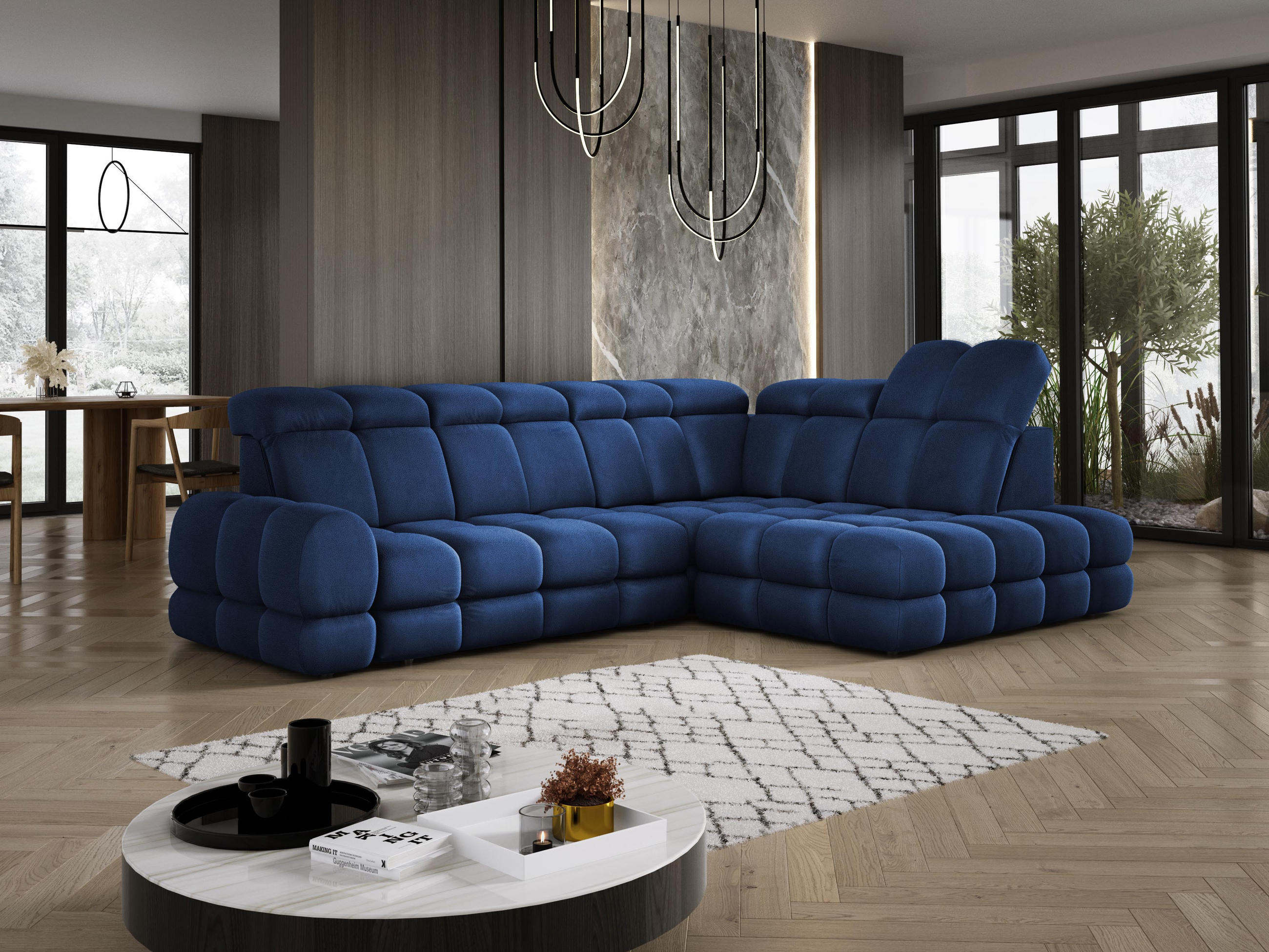 ECKSOFA TOLLO Solar-stoff L-form 302x217x105 cm blau - Blau, Holz/Textil (217/302cm) - DomoHome