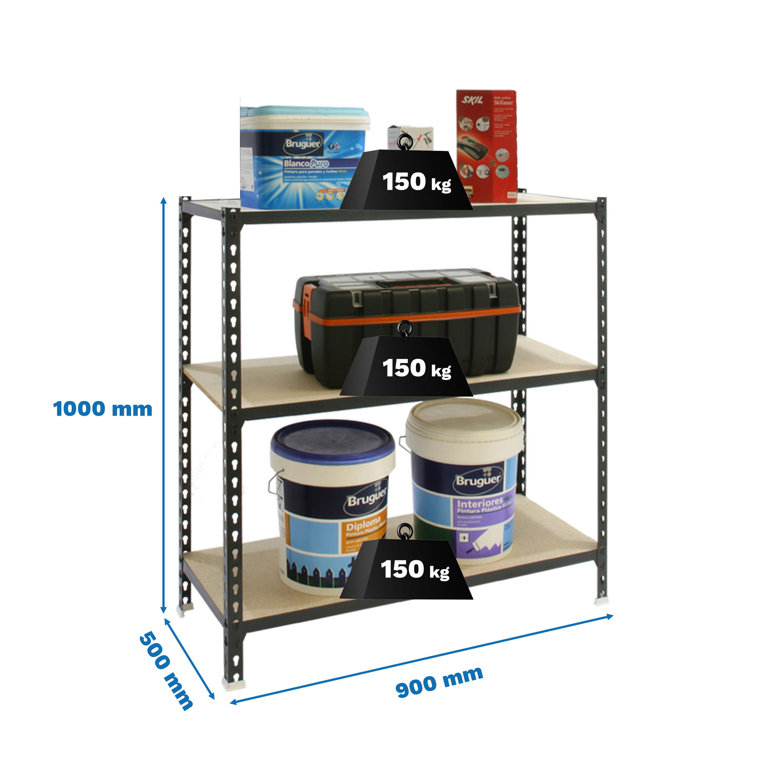 SCHWERLASTREGAL Small Muli HxBxT 100 x 90 x 50 cm 3 Fachböden Fachlast 150 kg Anthrazit - Anthrazit, Metall (90/100/50cm) - PROREGAL