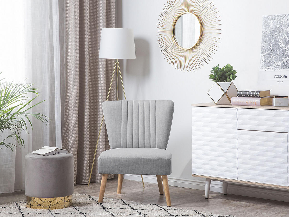 SESSEL Polsterbezug Grau Vaasa - Grau, Holz/Textil (61/85/60cm) - Beliani