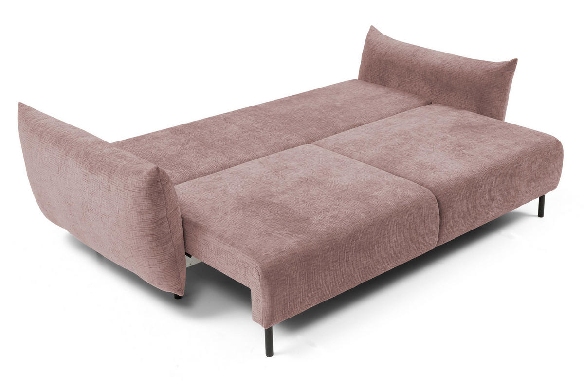 SOFA ADEL - Schlaffunktion Und Bettkasten, Wellenfederung, PUR-Schaum, Schwarze Metallfüße lose Rückenkissen, freistehend, 240x108x75 cm Pink - Pink, Holz/Textil (240/75/108cm) - DomoHome