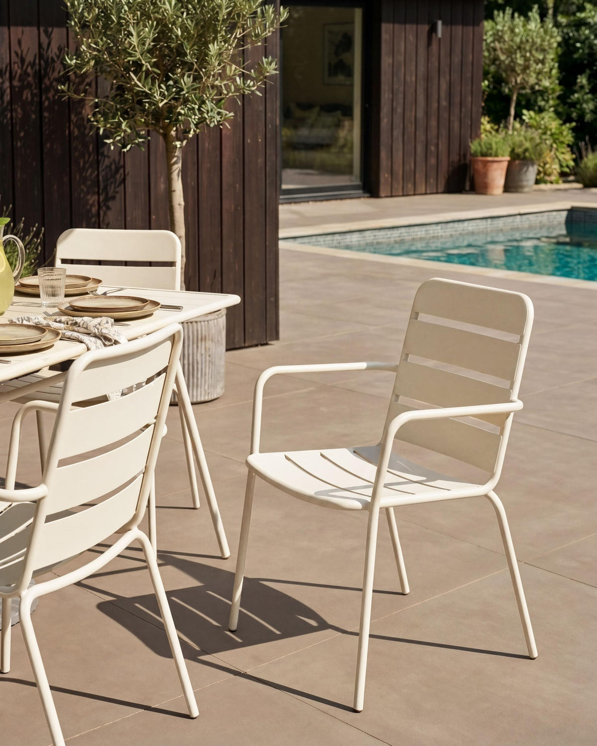 GARTENSTUHL 6er Set Metall Hellbeige Terenzo - Beige, Metall (53/86/59cm) - Beliani