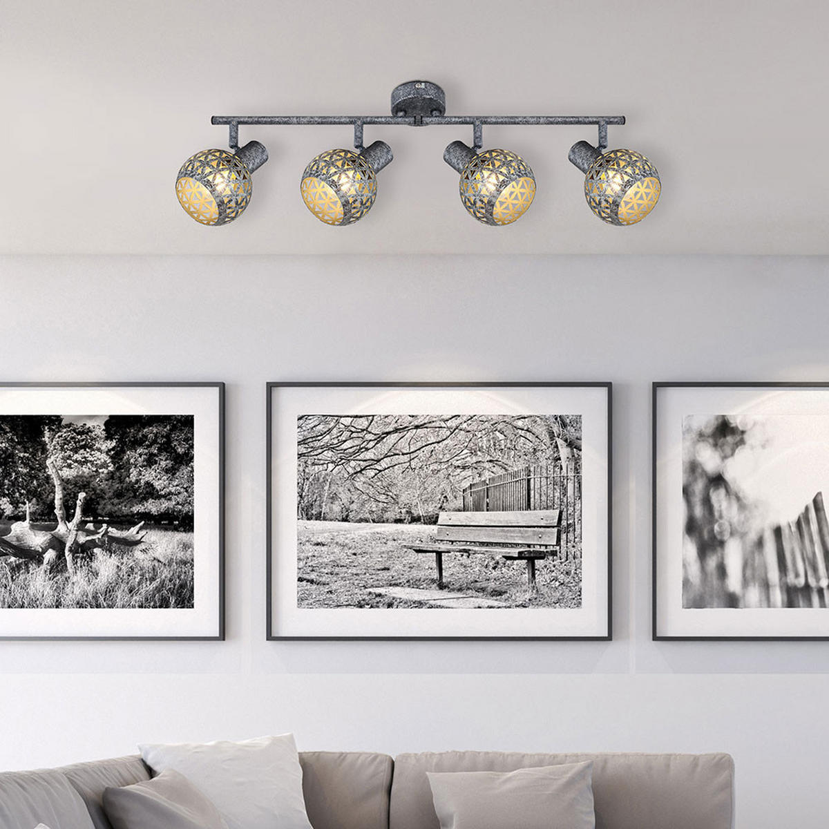 DECKENLEUCHTE Metall Grau antik LELA - Grau, Metall (75.2/10/20.5cm) - Globo Lighting