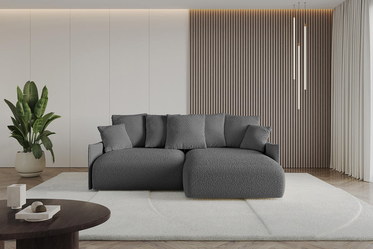 ECKSOFA Ottomane rechts ONESK-L -v1 216x177x72 Grau Bouclé - Platinfarben, Holzwerkstoff/Kunststoff (177/216cm) - ALTDECOR