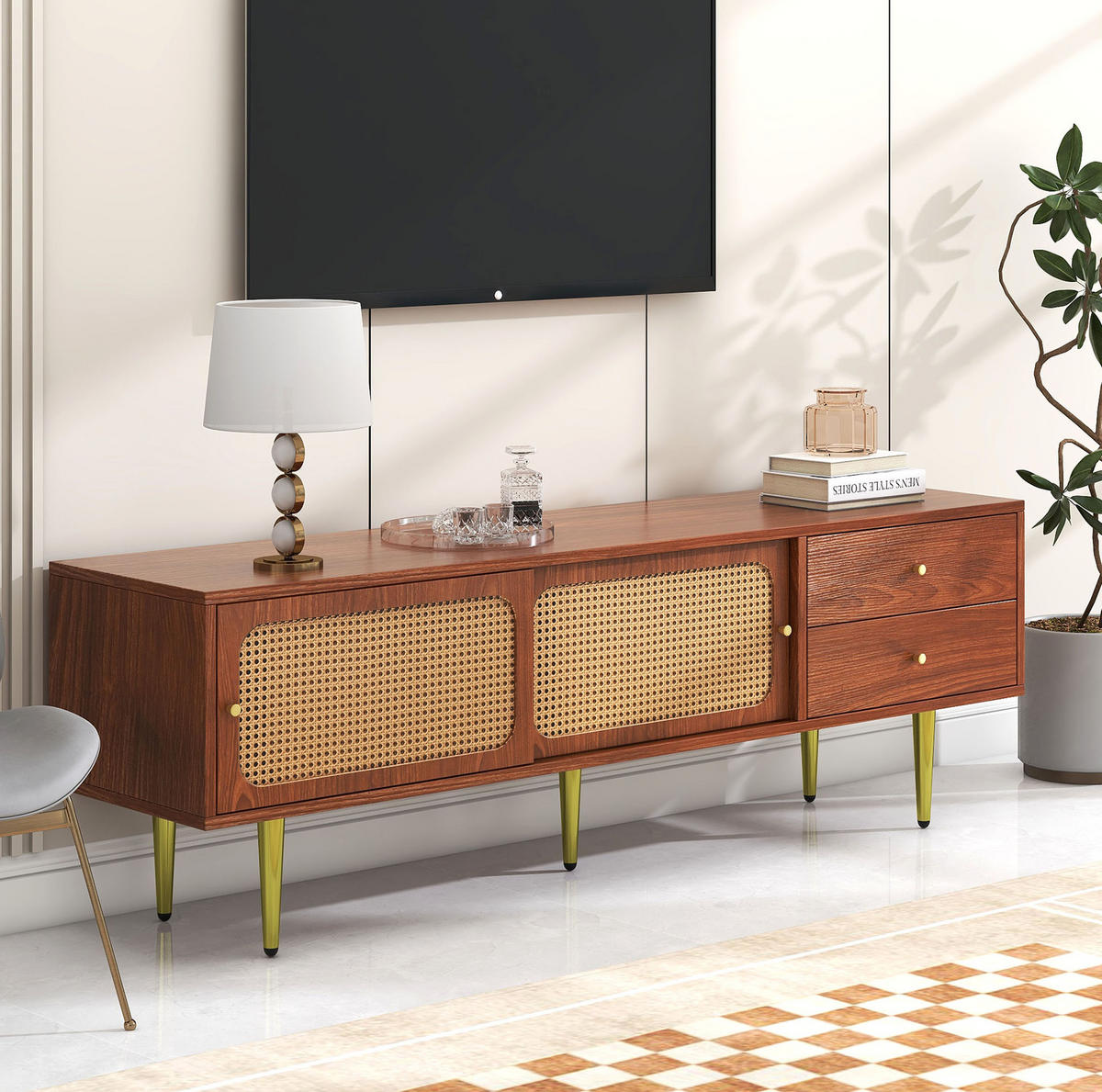TV-SCHRANK mit Schiebetüren 160 x 40 x 60 cm MDF Walnut - Braun, Holzwerkstoff (40/60/160cm) - Beauniv