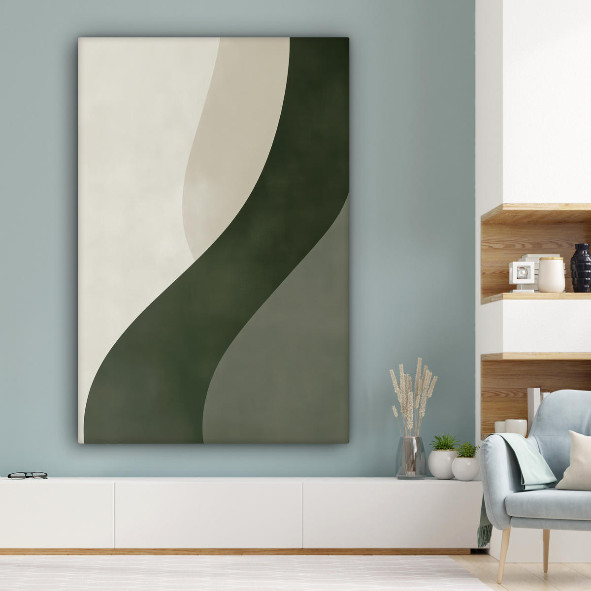 LEINWANDBILD Japandi - Grün - Abstrakt - Modern 90x140 cm - Salbeigrün, Textil (90/140cm) - MuchoWow