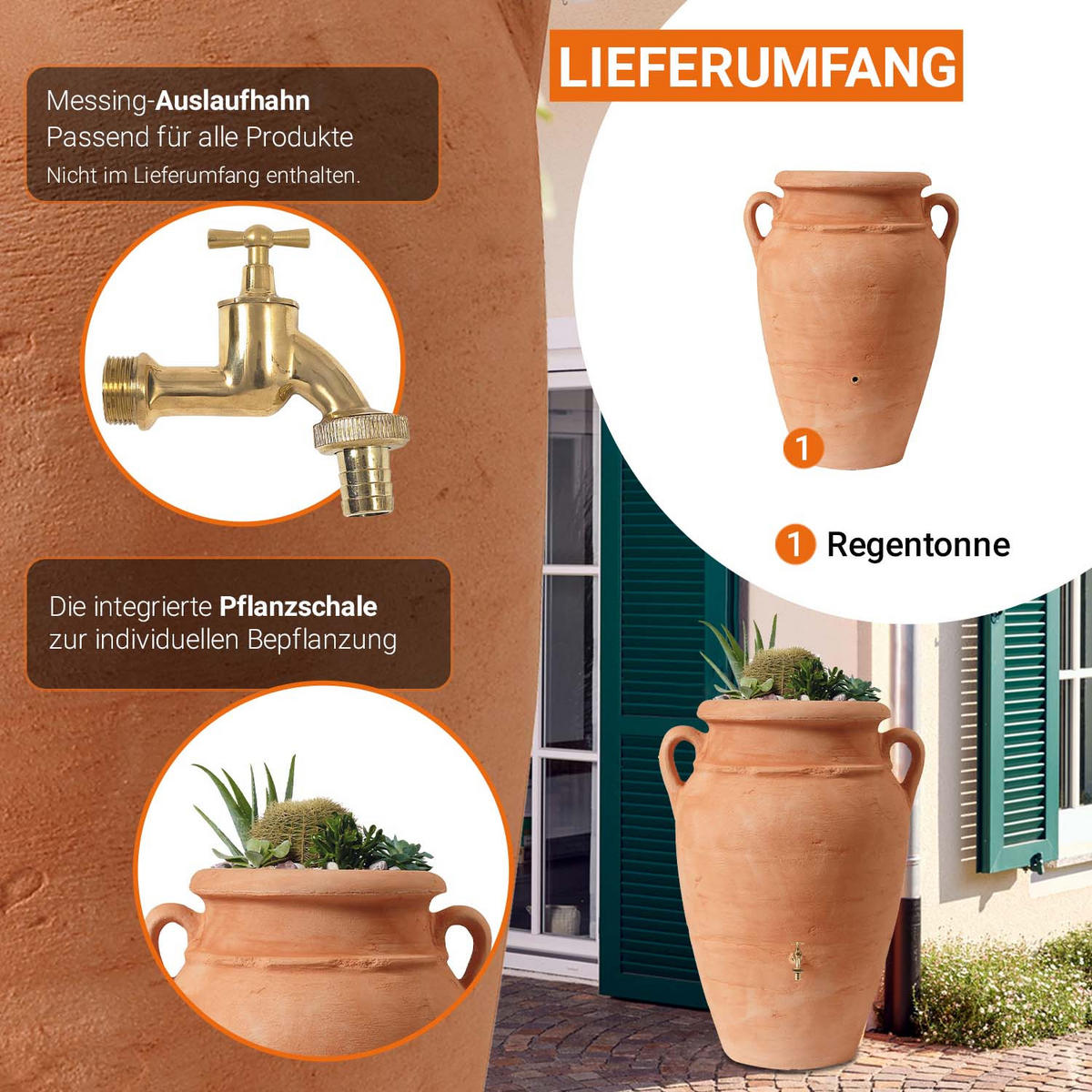 AMPHORE Regentonne 250 L, kotta - Terracotta, Kunststoff (70/108/70cm) - GARANTIA