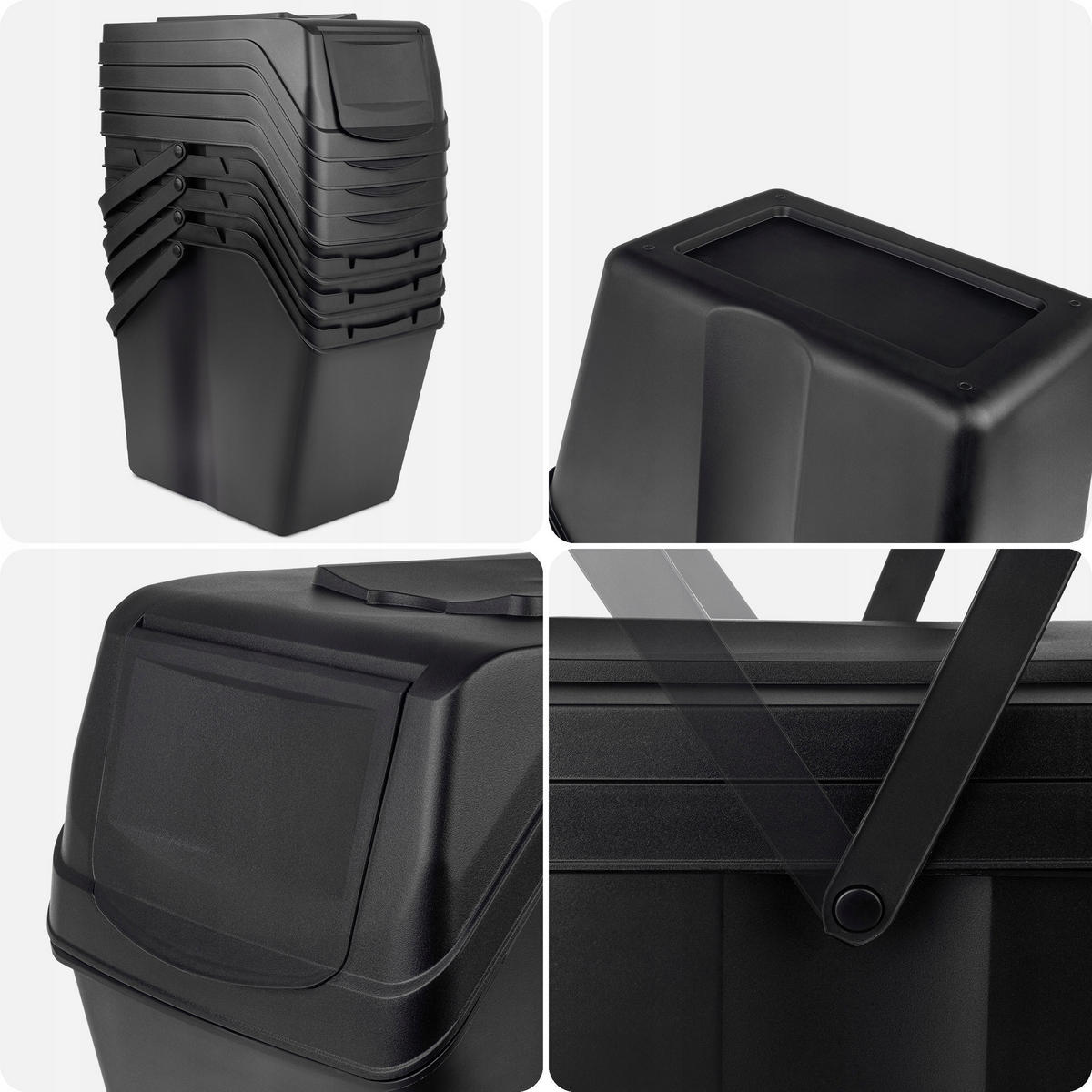 ABFALLBEHÄLTER 4x25 L, schwarz - Schwarz, Kunststoff (22/38cm) - KADAX