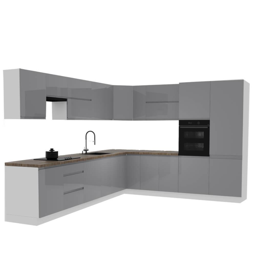 ECKKÜCHE 350 x 290 cm - Aspen K92-M350 - in Grau/Hochglanz - Grau, Holz/Holzwerkstoff (640/212/58cm)