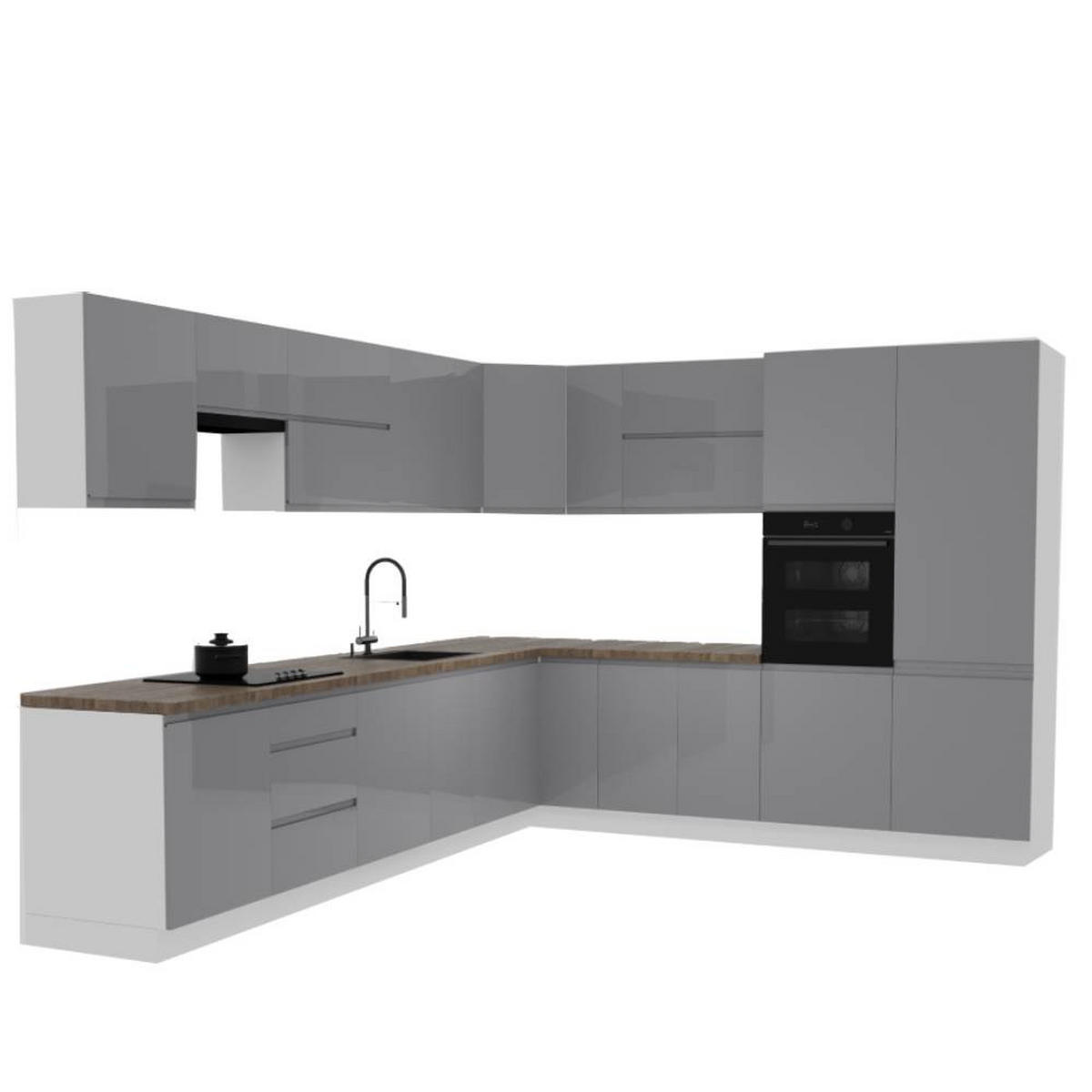 ECKKÜCHE 350 x 290 cm - Aspen K92-M350 - in Grau/Hochglanz - Grau, Holz/Holzwerkstoff (640/212/58cm)