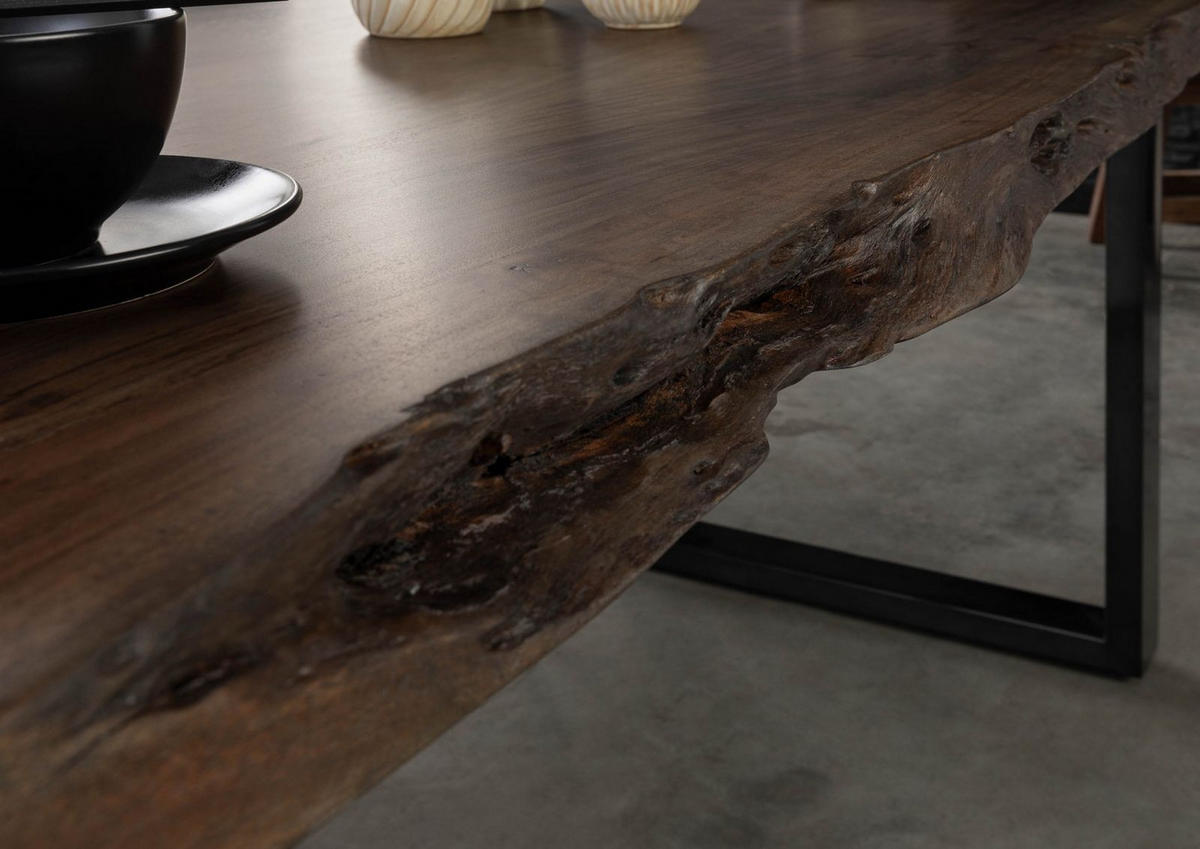 BAUMTISCH Akazie 160x90x77 grau lackiert / U-Beine anthrazit glänzend FREEFORM 5 - Anthrazit/Grau, Holz (160/90/77cm) - Massivmoebel24
