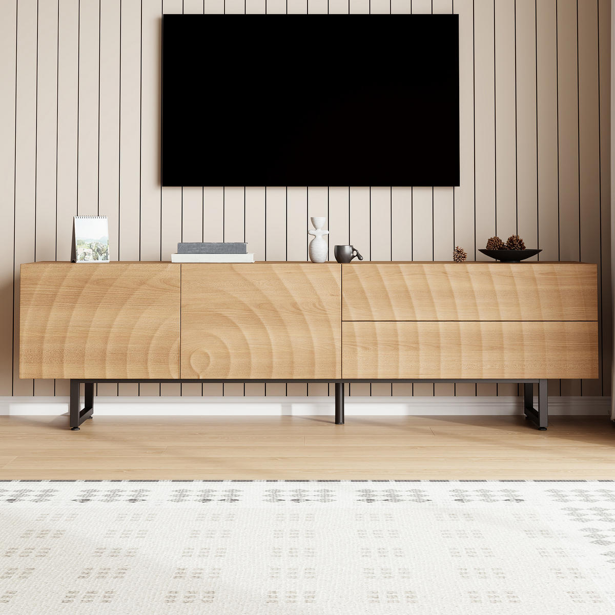 TV-SCHRANK 180x38x51.5 Niedrig 3D-Textur Modernes Design - Naturfarben, Holzwerkstoff (38/51.5/180cm) - FLIEKS