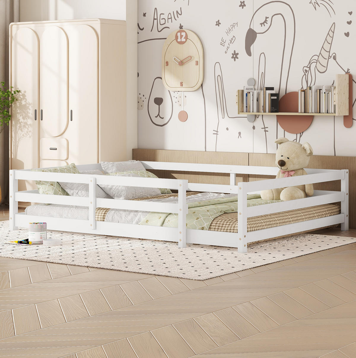 KINDERBETT Montessori 140/200 cm weiß mit Lattenrost - Weiß, Holz (140/200cm) - MIVRAY