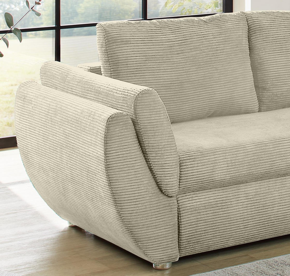 ECKSOFA mit Schlaffunktion und Bettkasten, seitenverkehrt montierbar B272/T200/H88 cm, Liegefläche 128x224 cm, Cord Beige Grau / 15227 - Chromfarben/Greige, Kunststoff/Textil (272/200cm) - luma-home