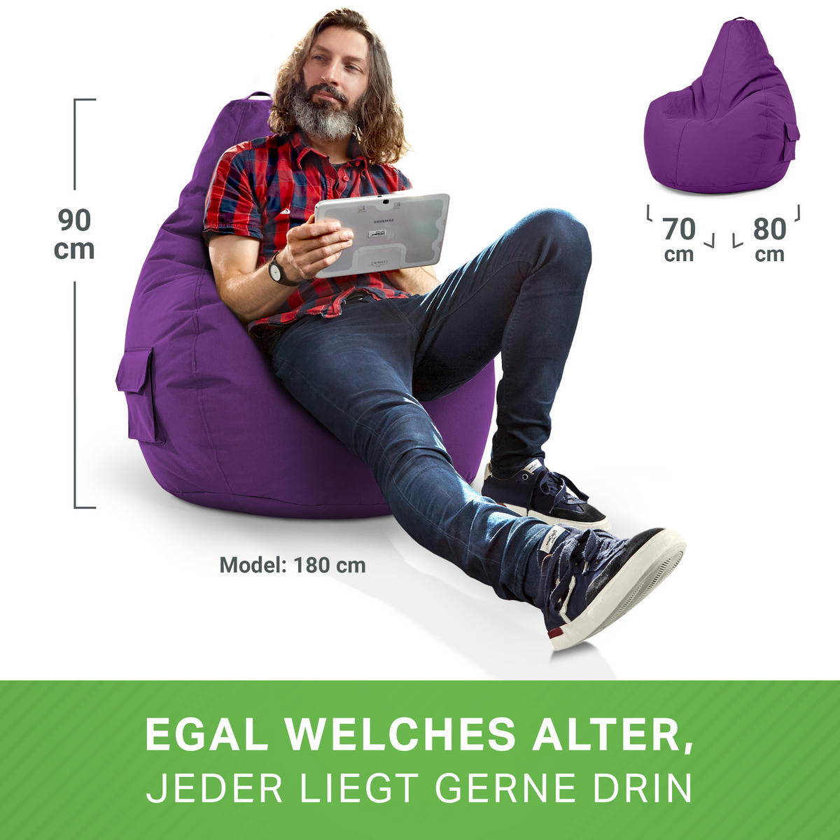 SITZSACK Lounge Chair "Cozy" 80x70x90cm - Lila, Textil (70/90/80cm) - Green Bean