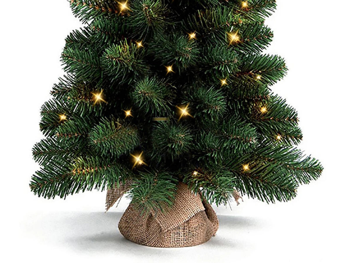 WEIHNACHTSBAUM künstlicher NARNIE 75 cm, grün, 2D, 90 Zweige, 40 warmweiße LED, inkl. Pflanztopf mit Jutesack - Grün, Kunststoff/Stein (48/75cm) - LAALU
