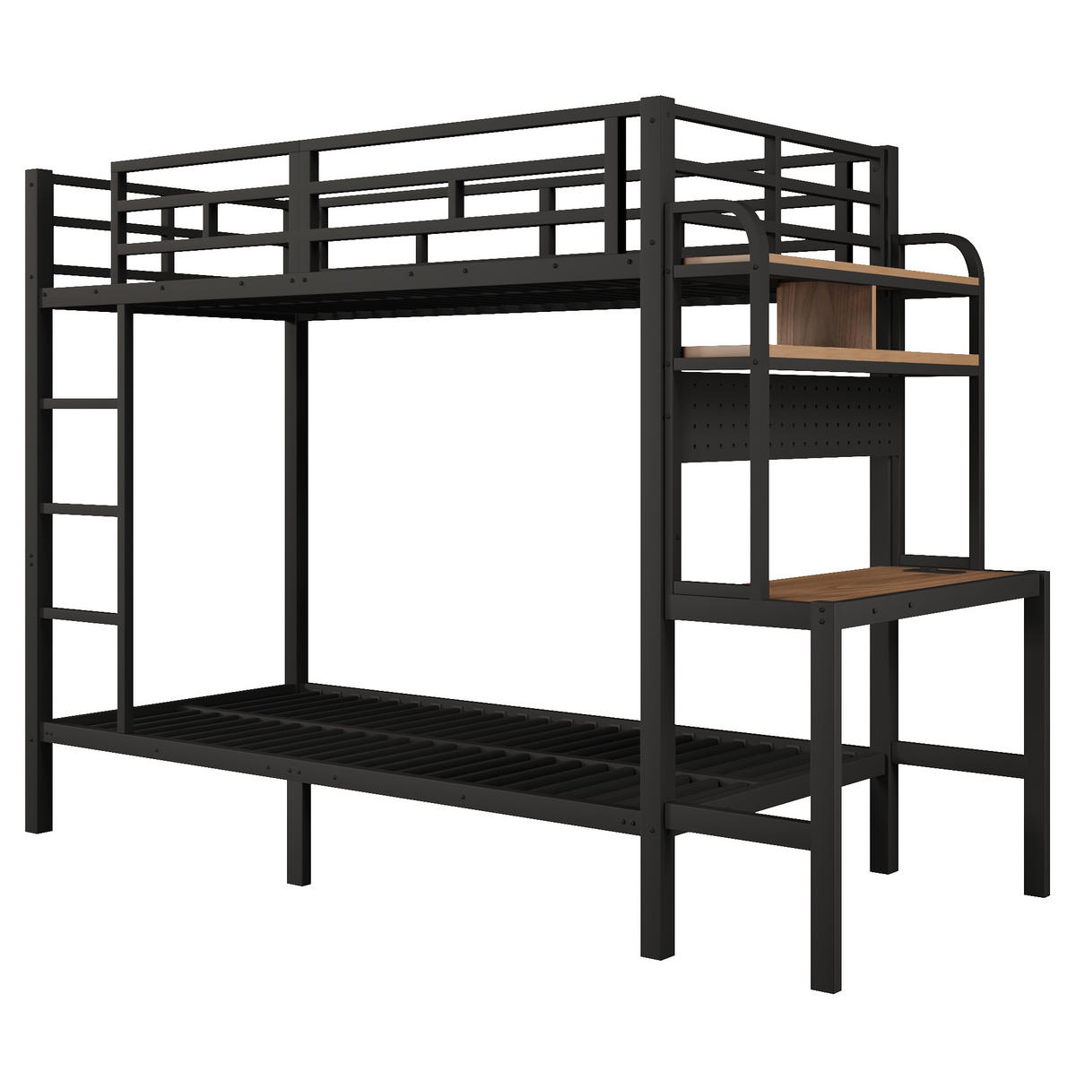 ETAGENBETT 90/200 cm aus Metall mit Schreibtisch, LED-Lichtleiste, Schwarz - Schwarz, Metall (90/200cm) - OKMYHOME