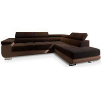 ECKSOFA SELVA R-S Braun Velours-Stoff mit Schlaffunktion - Braun, Holz (275/202cm) - MASSENO