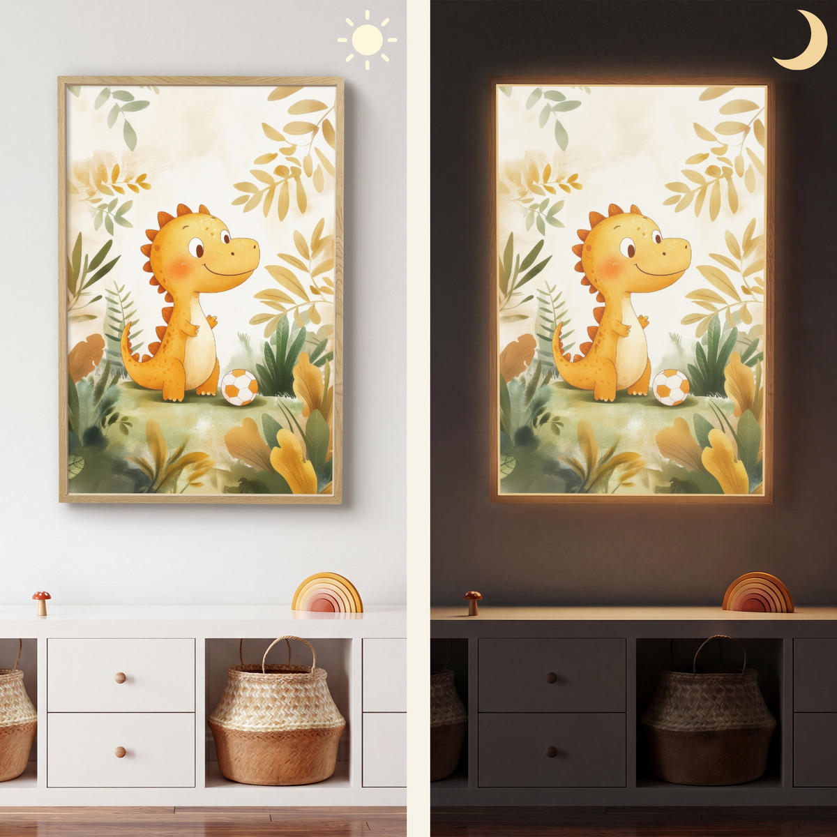 NÁSTĚNNÁ LAMPA S AKUMULÁTOREM Dino - Fotbal - Orange 60x90 cm - béžová, kompozitní dřevo (60/90/8cm) - OnlyWow