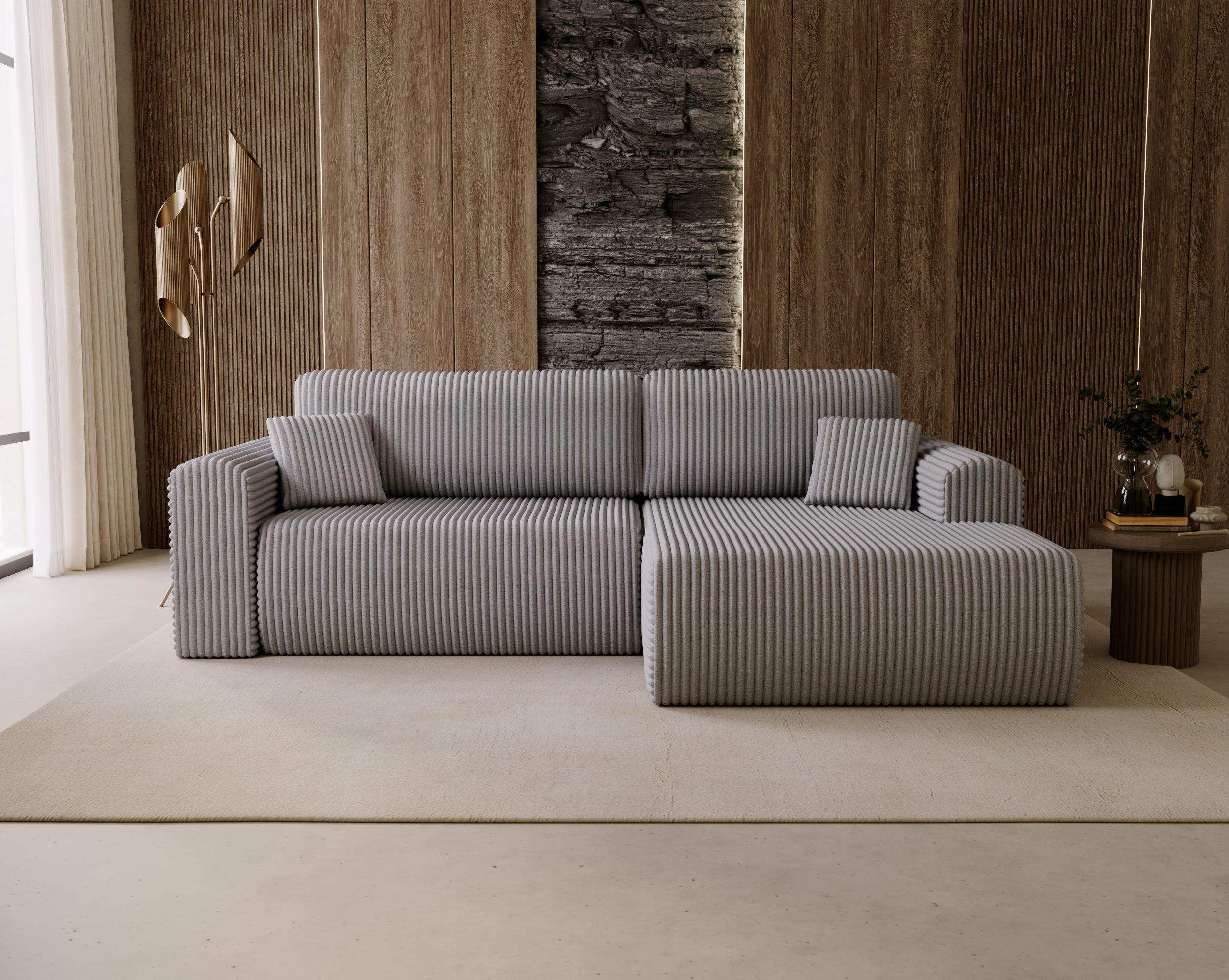 ECKSOFA Linea Hellgrau, Sofa mit Schlaffunktion, rechte seite - Hellgrau, Holzwerkstoff/Textil (257/177cm) - Bettso