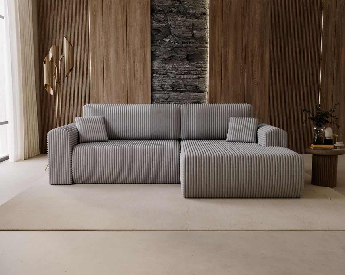 ECKSOFA Linea Hellgrau, Sofa mit Schlaffunktion, rechte seite - Hellgrau, Holzwerkstoff/Textil (257/177cm) - Bettso