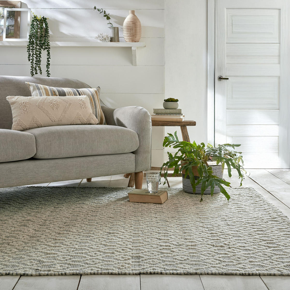 TEPPICH Wolle Kurzflor Diamant Muster, Wohnzimmer Hellgrau Rechteckig 120x170 - Grau, Textil (120/170cm) - KADIMA DESIGN