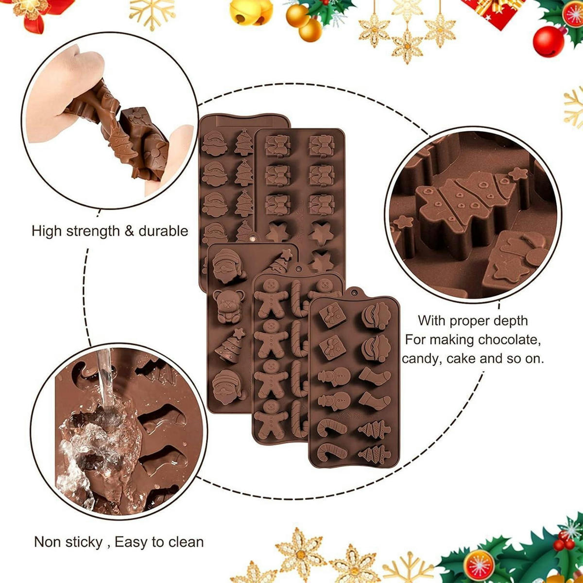 SCHOKOLADENFORMEN 5-teiliges Set Silikon Weihnachten - Braun, Kunststoff