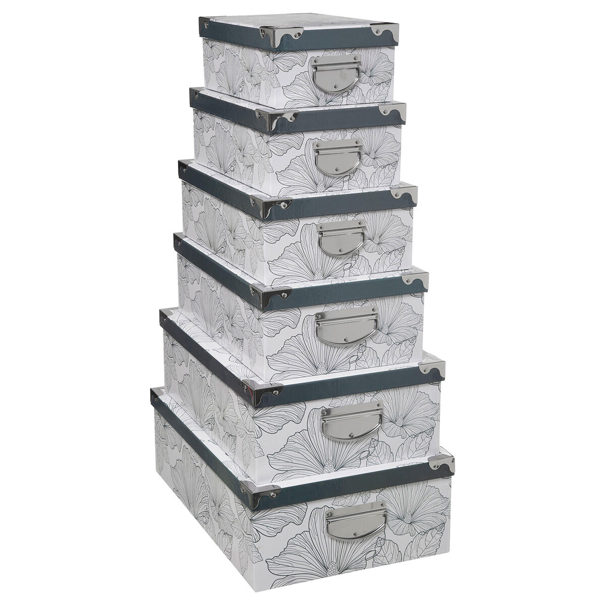 AUFBEWAHRUNGSBOXEN Set Delicat 6-tlg., mit Floralmuster, Pappe, Edelstahl - Silberfarben, Papier (33.5/16/48cm) - 5five Simply Smart