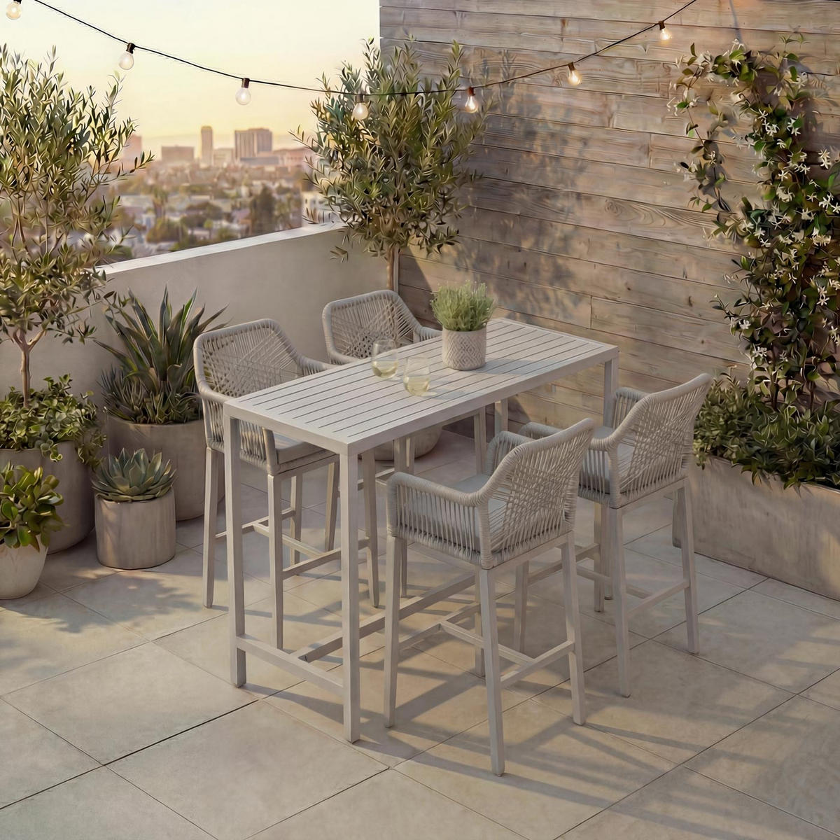 SET BARSKA MIZA + BARSKI STOLI kvadratni sivi komplet 5 kosov - siva, kovina (65/130/105cm) - MCW