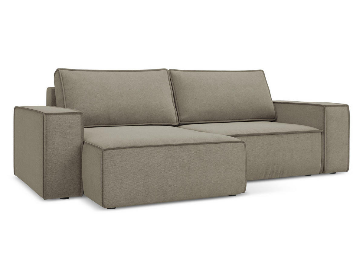 ECKSOFA mit Schlaffunktion Strukturstoff Stoff Beige - Beige/Schwarz, Kunststoff/Textil (148/257cm) - Makamii