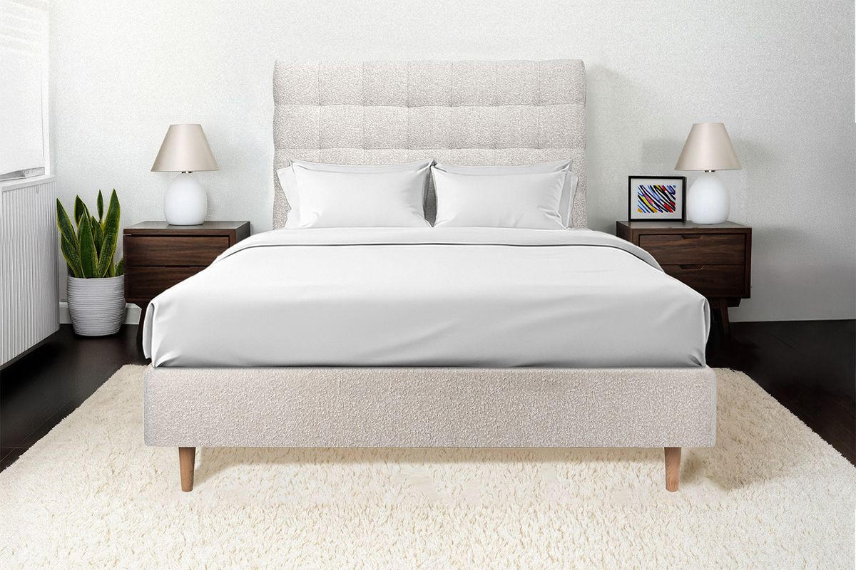 KOPFTEIL gepolstert - Gesteppt – hellbeiger Bouclé-Stoff - 200 cm - Beige, Karton/Holz (200/120/10cm) - Sommeil de Plomb