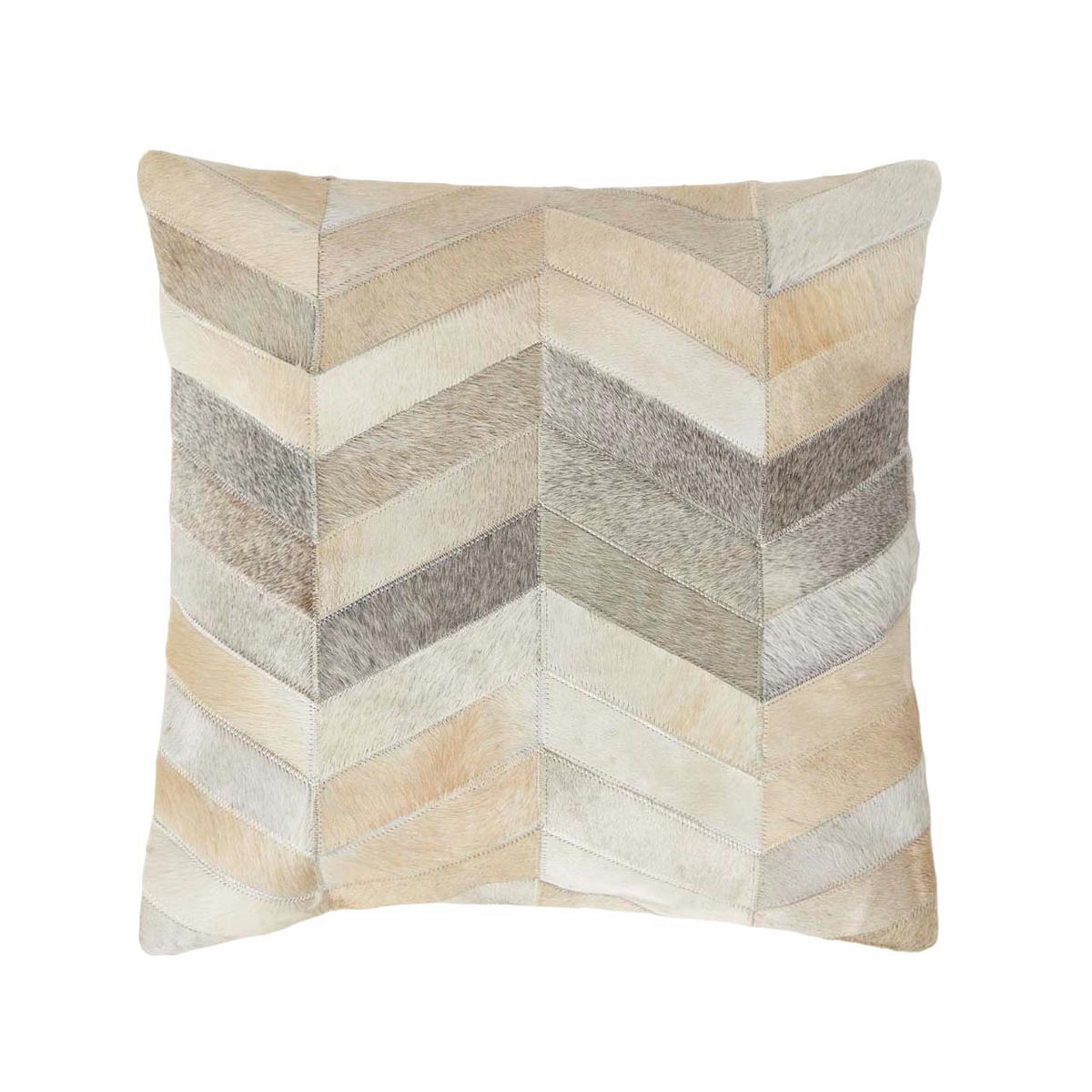 PATCHWORK-KISSEN Fell & Leder 45/45 cm Chevron - Multicolor, Leder/Textil (45/45cm) - Homescapes